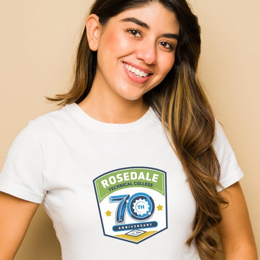 College student wearing Rosedale Technical College 